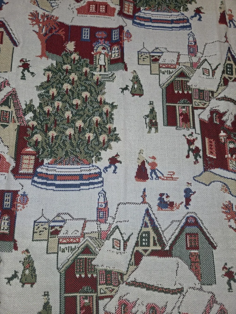 Vintage Christmas Village Woven Tapestry Throw Blanket Afghan Fringe 60x43